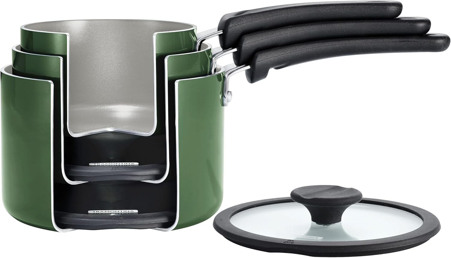 Tramontina Ceramic Non Stick 6-Piece Nesting Sauce Pan Set with Lids - Stackable Nonstick Cookware Set, Dishwasher and Oven Safe, Green