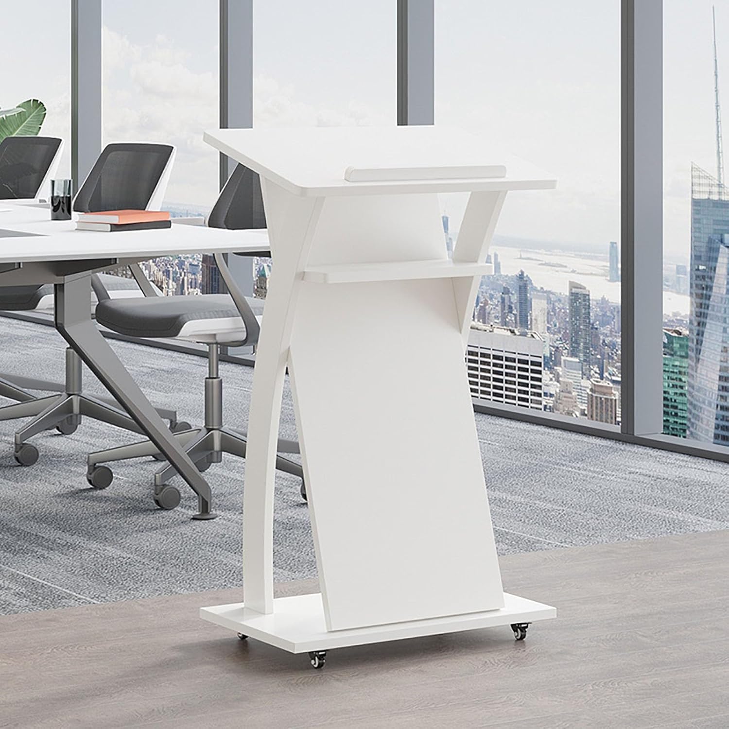 DUANHOZ Portable Mobile Lectern Podium with Wheels for Church, Conference, and Reception Events