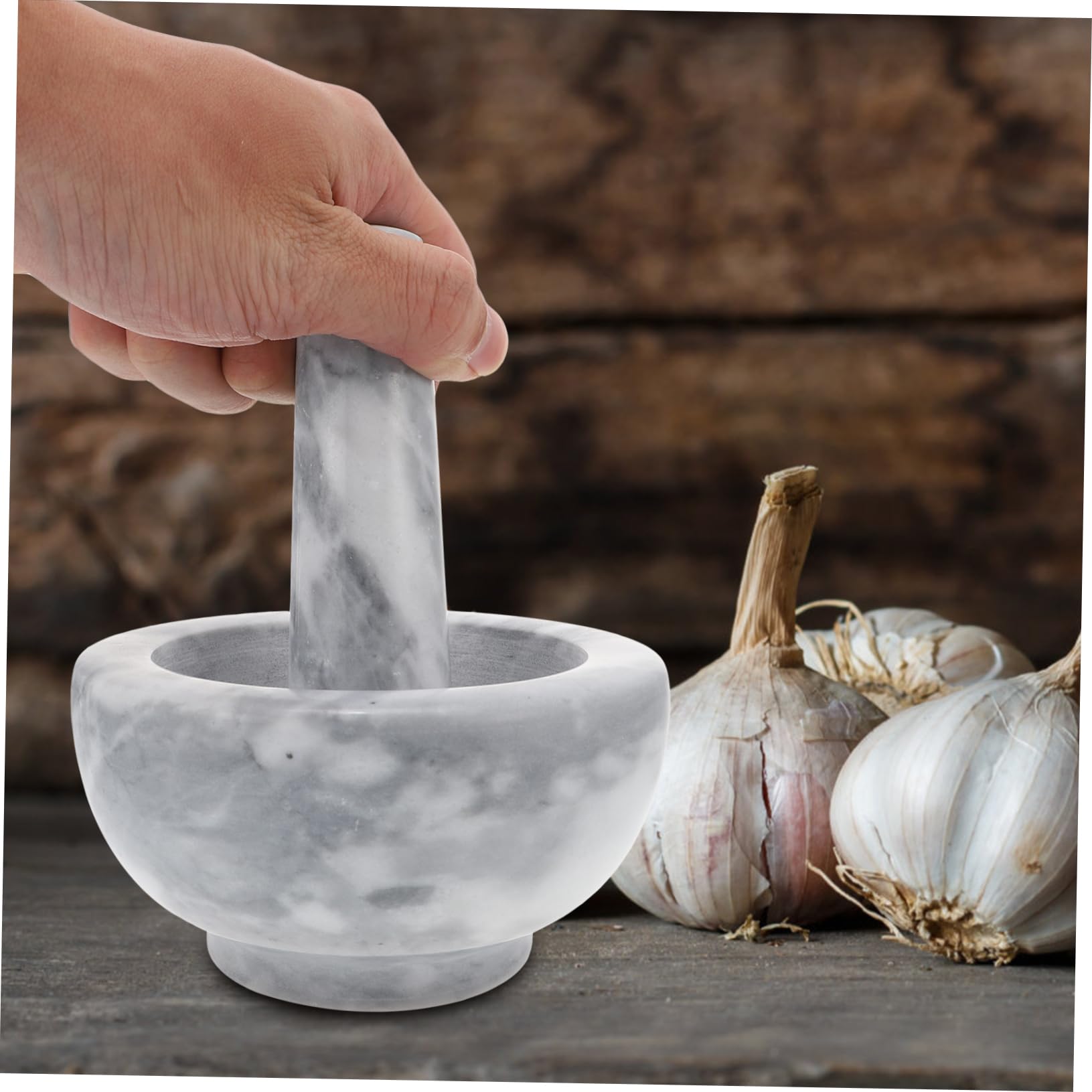 2sätze Ergonomischer Und Stößel Aus Marmor Küchengerät Zum Zerkleinern Von Knoblauch Und Gewürzen Für Zubereitung Von Frischen Saucen Und Gewürzmischungen Verschiedene