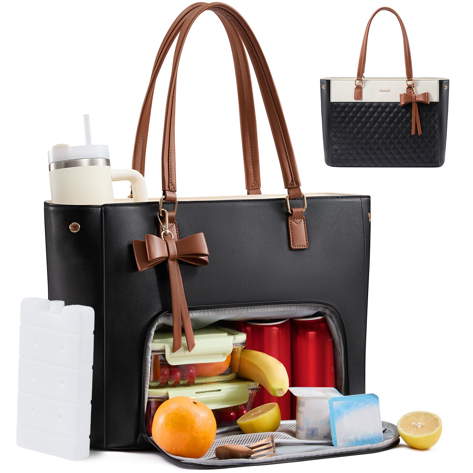 Photo 1 of LOVEVOOK Work Tote Bag with Lunch Compartment, 3 in 1 Laptop Tote Bag for Women with Giant Tumbler Holder for Teacher, Nurse, Travel, Office, Daily