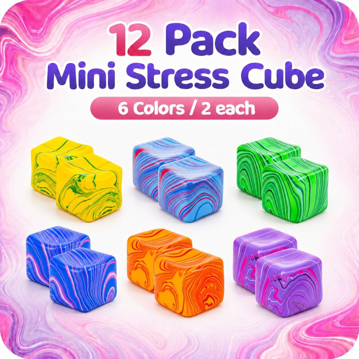 Squishy Fidget Toys for Kids & Adults: 12 Pack Marble Swirl Mini Stress Cube - Slow Rise Squeeze Cubes for Students - Sensory Calming Tools for Autism & ADHD Kids - Bulk Classroom Prizes for School thumbnail