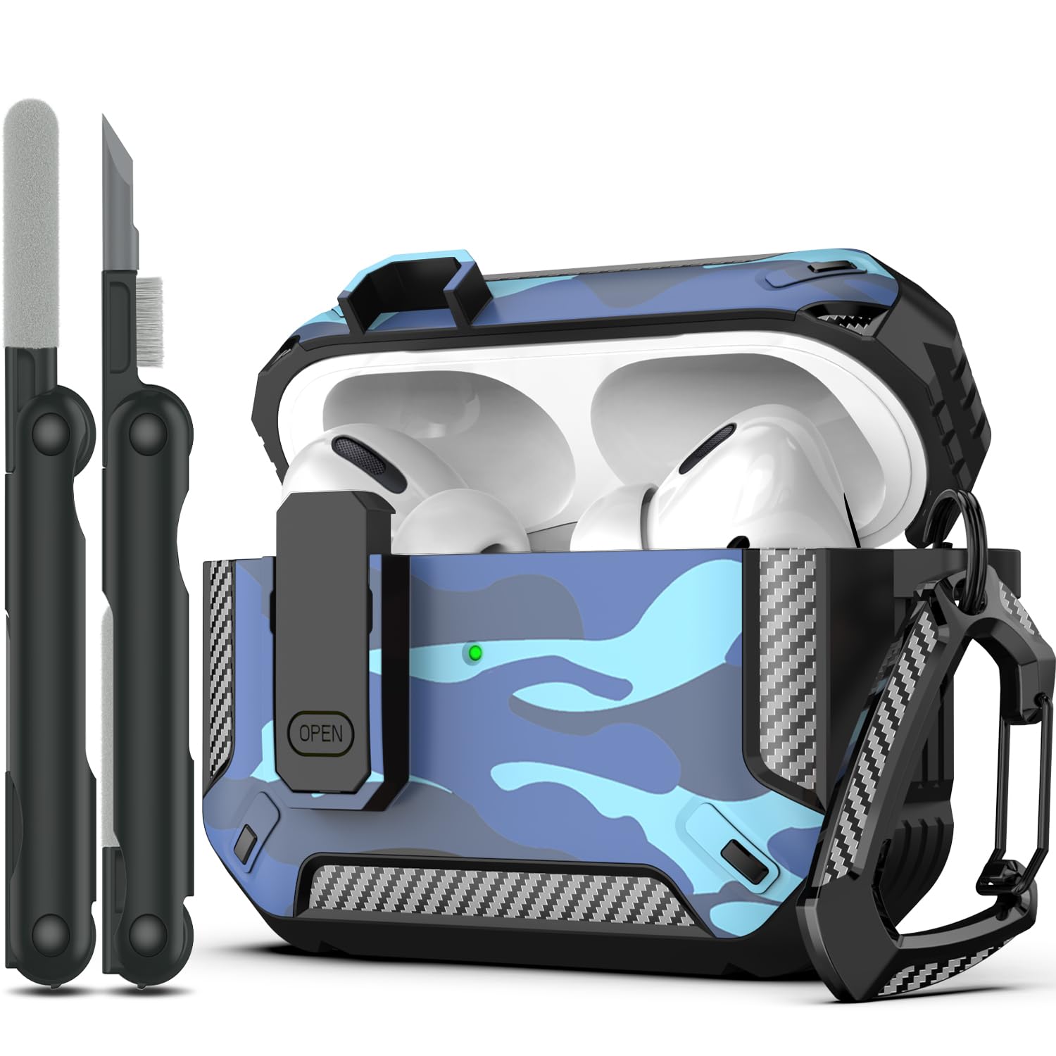 RFUNGUANGO - Funda para AirPods Pro 3 con Cierre y Kit de Limpieza, Transparente, rígida, para Videojuegos, con Soporte para teléfono Integrado, antigolpes （Naranja） — view 10