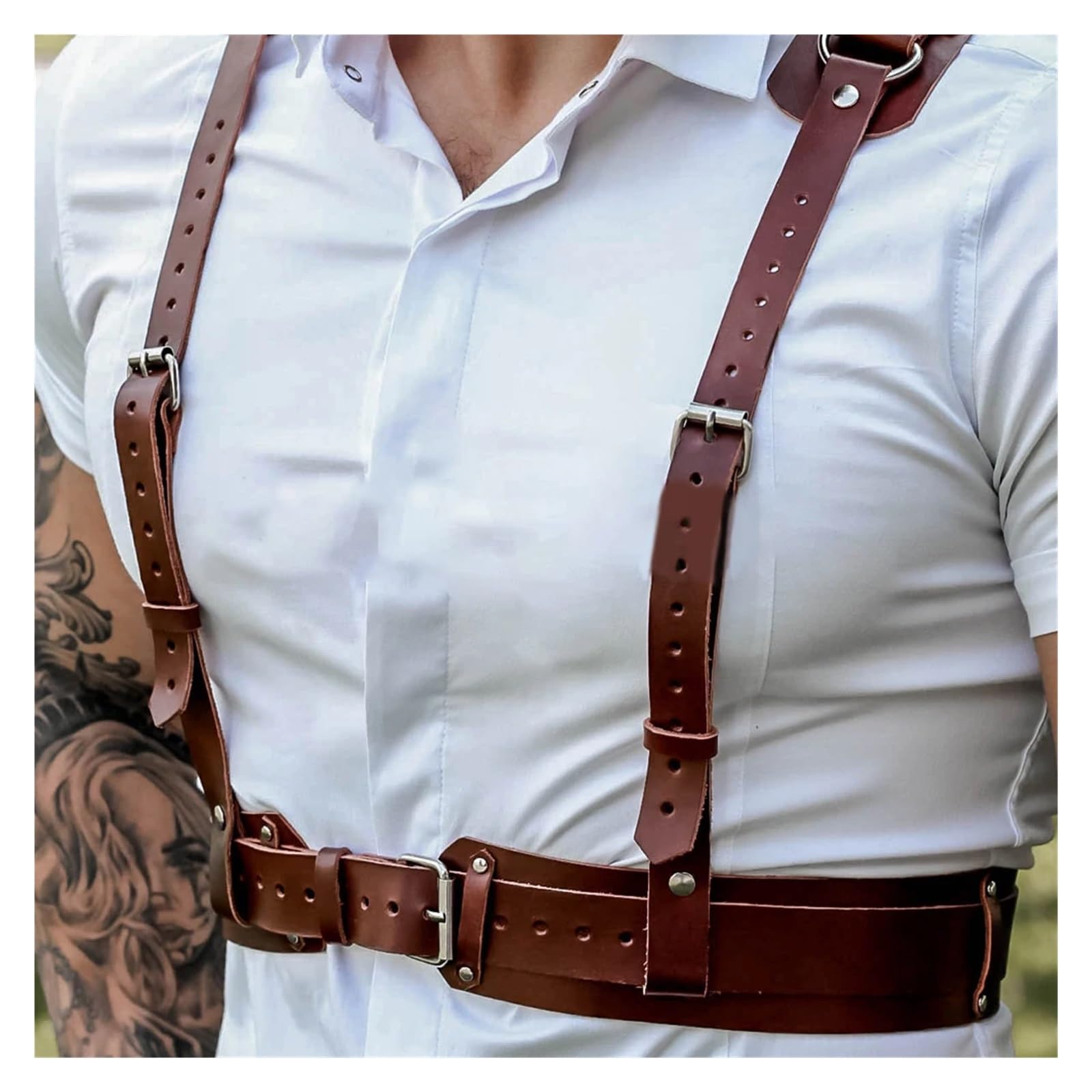 Amazon.co.jp: ヴィンテージレザーベストストラップブレース