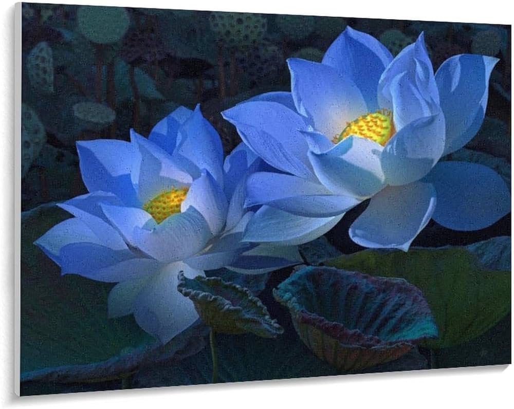 Amazon | 二つの青い蓮の花 数字油絵 リアルな植物のイラスト 数字