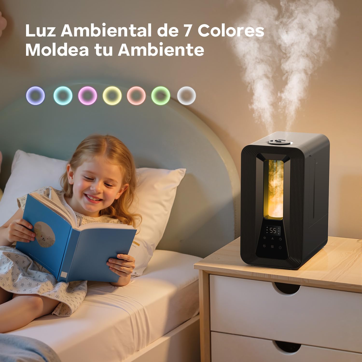 AROEVE Humidificador Ultrasónico 5L Niebla Fría con Higrostato Inteligente, 50H Duración, 25dB Silencioso