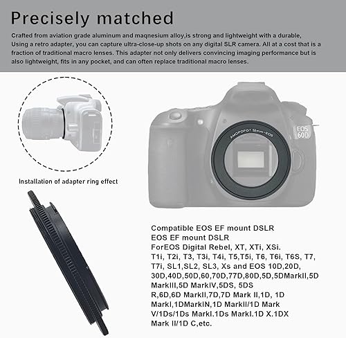 Miniatura 3 de Anillo inverso de lente macro de 2.283 in compatible con EF-S 90D 80D 70D 60Da 60D 50D 40D 30D T6 T7 T5 SL3 SL2 T8i T7i T6i T6s T5i con lente EF-S
