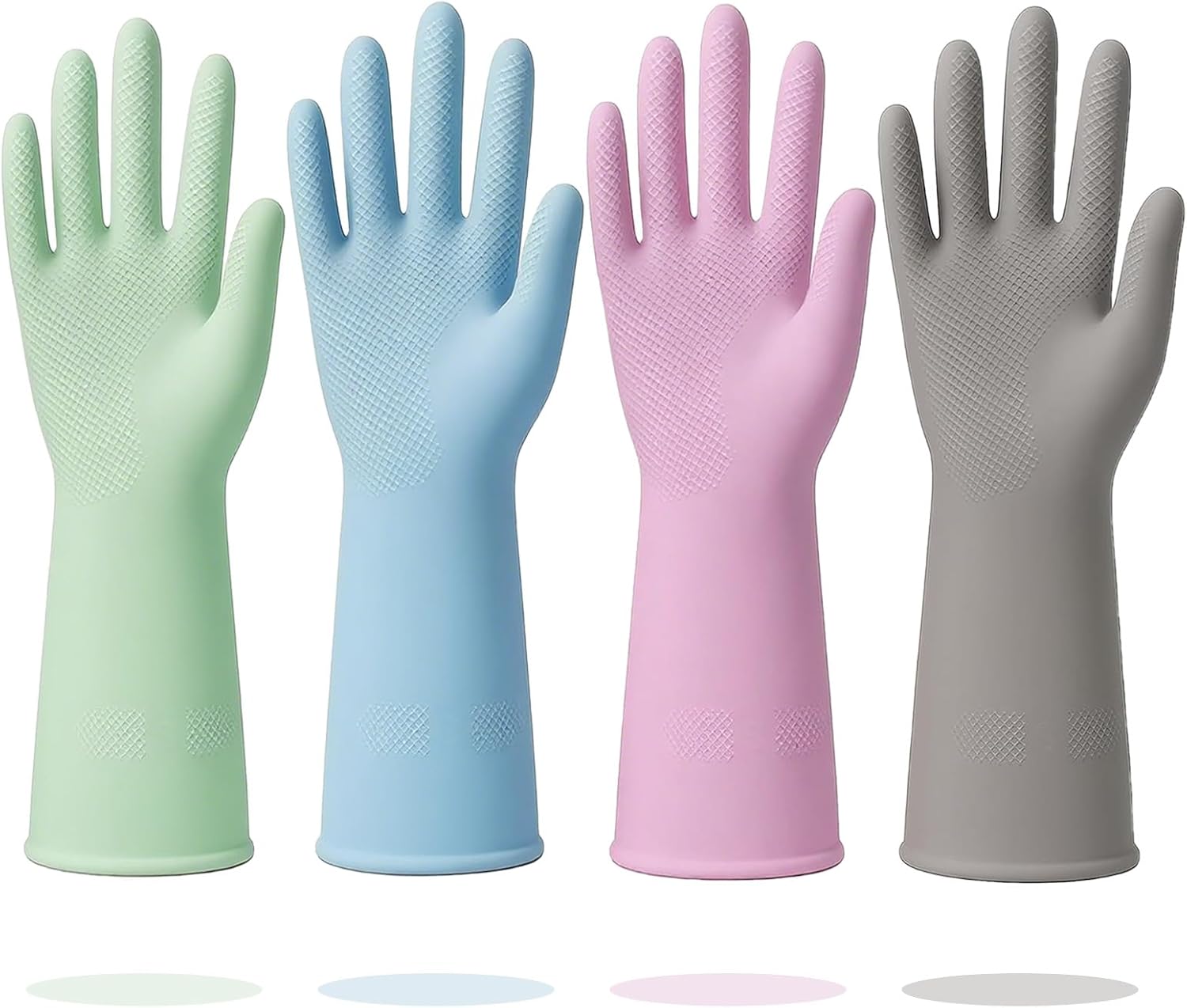 Rubber Cleaning Gloves for Dishwashing, 4 Pairs Reusable Kitchen Gloves for Washing Dishes with Non-Slip Grip