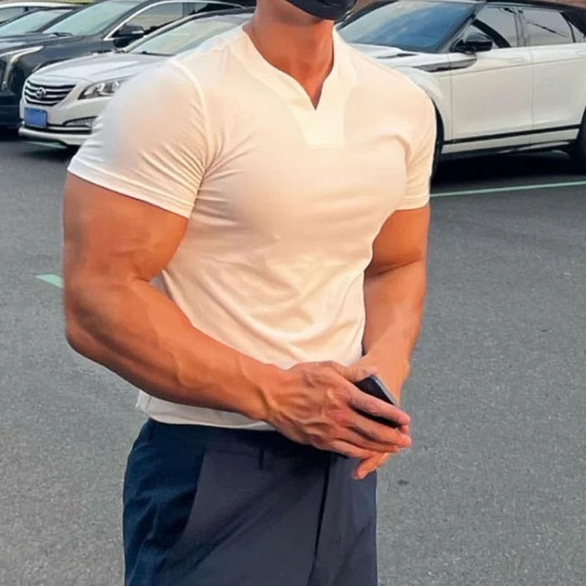 Men High Elastic Tight Quick Dry T Shirts Short Sleeve Tee Tops for Running Training Summer Casual Fitness Shirt (White,3X-Large)