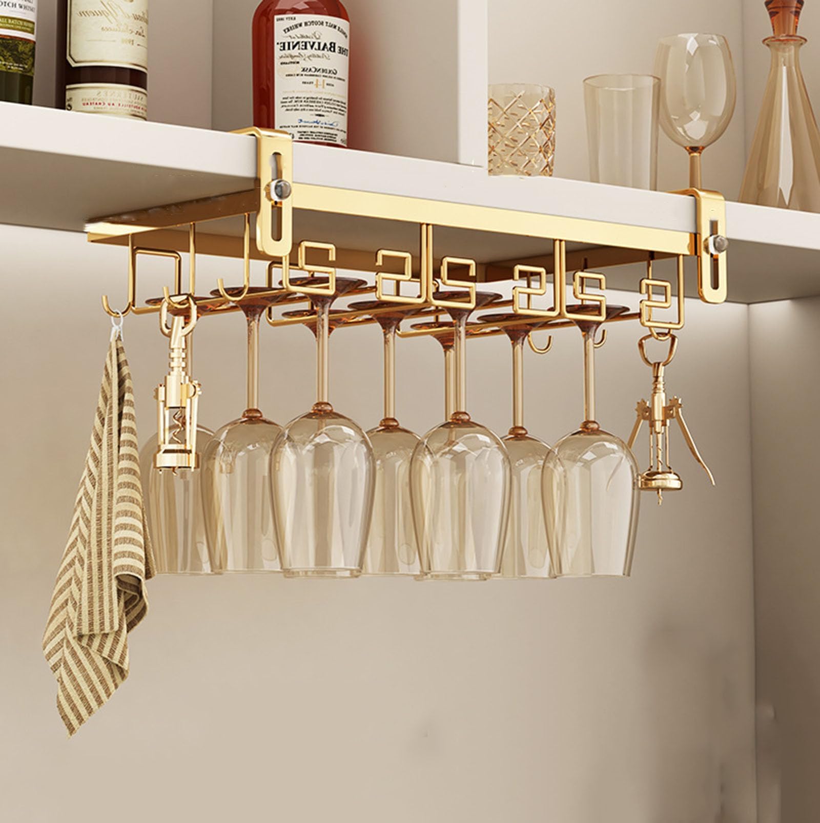 Support verres à pied sous armoire avec rack en métal durable et antichoc