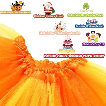 Thanksgiving Orange Yellow/Red/Purple/Green Black Tutu Skirt 3-Layer Tutu Skirt for Girls Women Turkey Tutu Costume