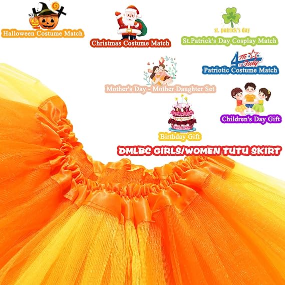 Thanksgiving Orange Yellow/Red/Purple/Green Black Tutu Skirt 3-Layer Tutu Skirt for Girls Women Turkey Tutu Costume