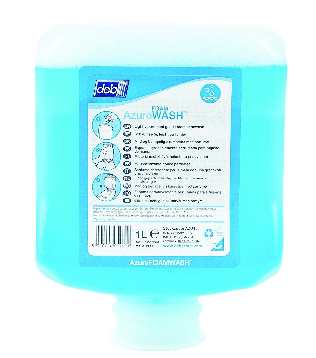 Deb Azu1L - Cartucho de recambio para jabón de manos (6 unidades, espuma de color azul y 1 L)
