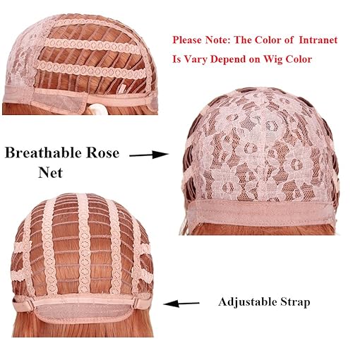 Miniatura 4 de COSIN 22 pulgadas de largo rizado color naranja pelucas con pelo natural suelto para cosplay fiesta peluca Cap incluido