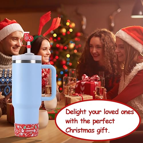 Miniatura 4 de Adornos de paja de Navidad compatibles con cubiertas de popote Stanley Cup para vasos de 3040 onzas, 5 accesorios para vasos Stanley, incluye funda
