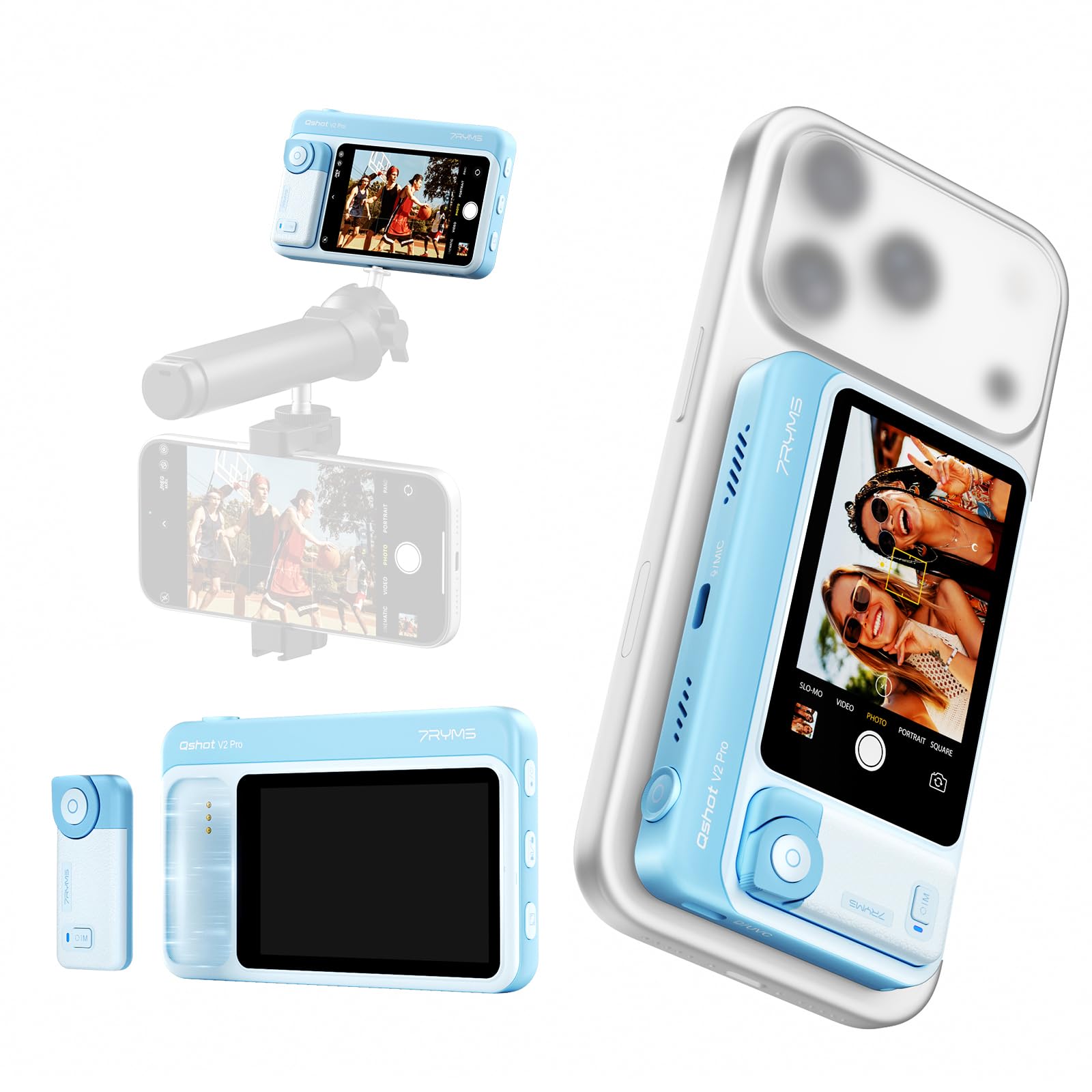 7RYMS Qshot V2 Pro Selfie Monitor, Magnetischer Smartphone Rückkamera Bildschirm für iPhone & Android, 4K 30fps Kabellos / 60fps Kabelgebunden, mit Fernbedienung für Vlog TikTok Livestream (Blau)
