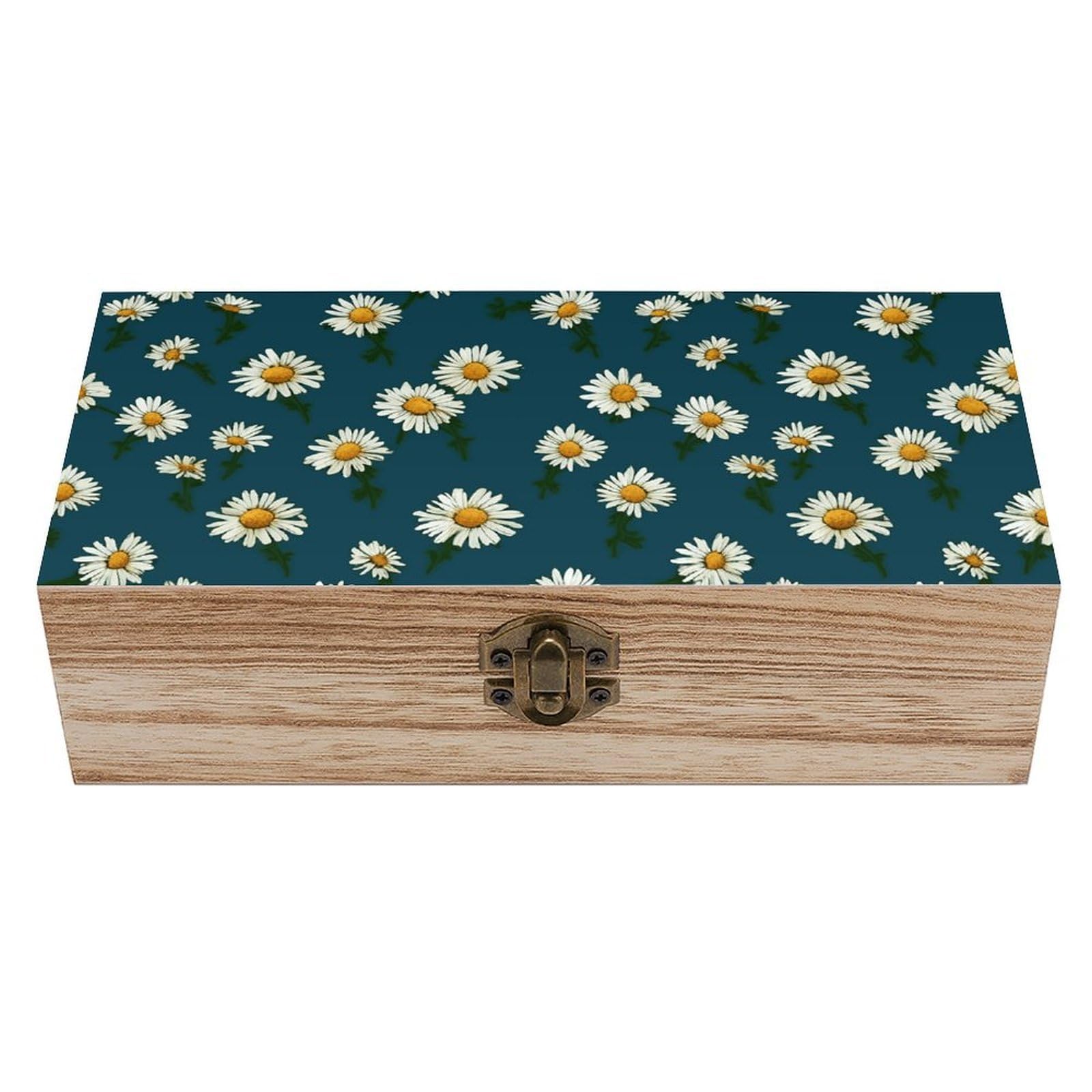 AQRJLPM Wooden Jewelry Box Beautifully Keepsake Box Trinket Box Keepsake Storage Organizer Small Daisy Handmade Wooden Box for Storing Jewelry, Coins, Tartot Cards, Small Treasures
