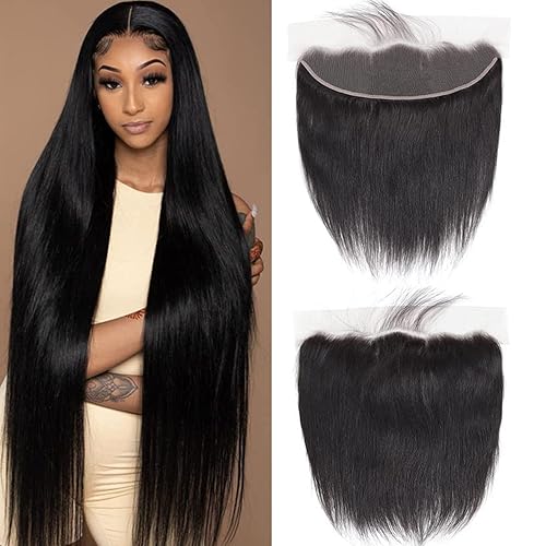 Miniatura 7 de 3 manojos de cabello humano con parte frontal de encaje de 13 x 4, parte libre 12A, cabello lacio 100% virgen brasileño sin procesar (lacio, 3