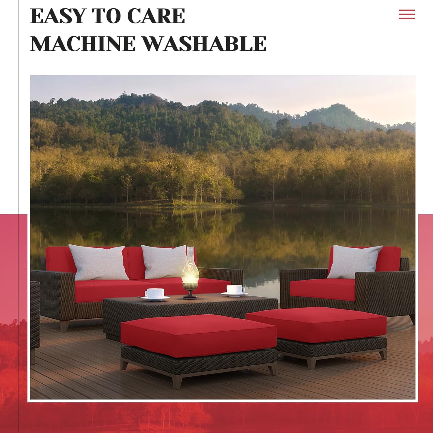 8 Pcs Patio Cushion Covers Outdoor Cushion Covers Replacement High UV Resistant Anti Slip Patio Cushion Covers Waterproof Chair Seat Cushion Slipcovers(Red,24" X 24" X 4")