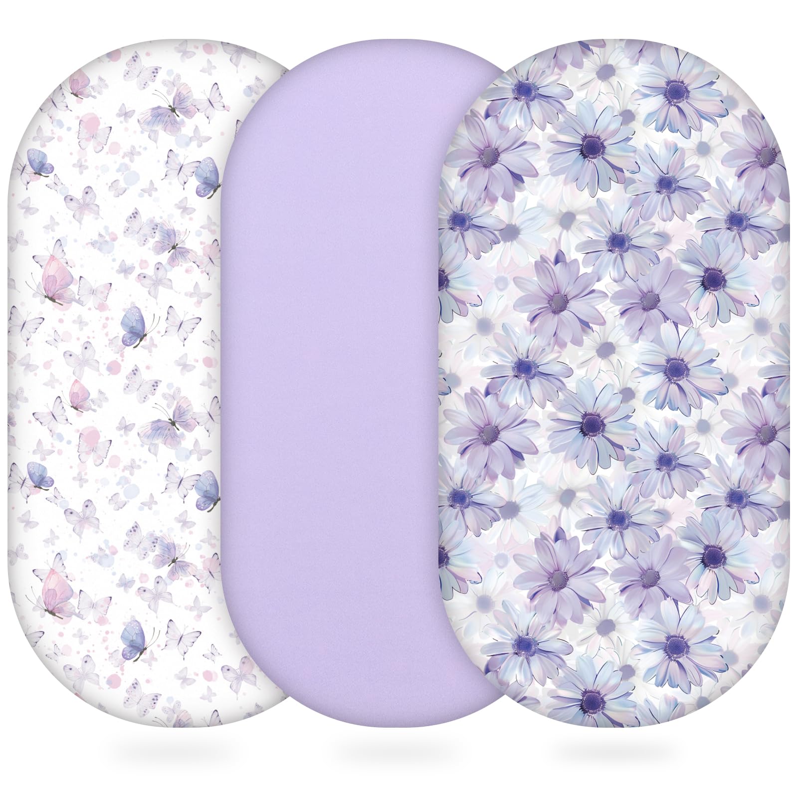 Yukkidds Spannbettlaken Kinderwagen 81x41cm Babybettlaken Kinderwagen & Stubenwagen mit 360° Gummizug - Weiche Atmungsaktive Matratzenauflagen für Babys Lila Gänseblümchen