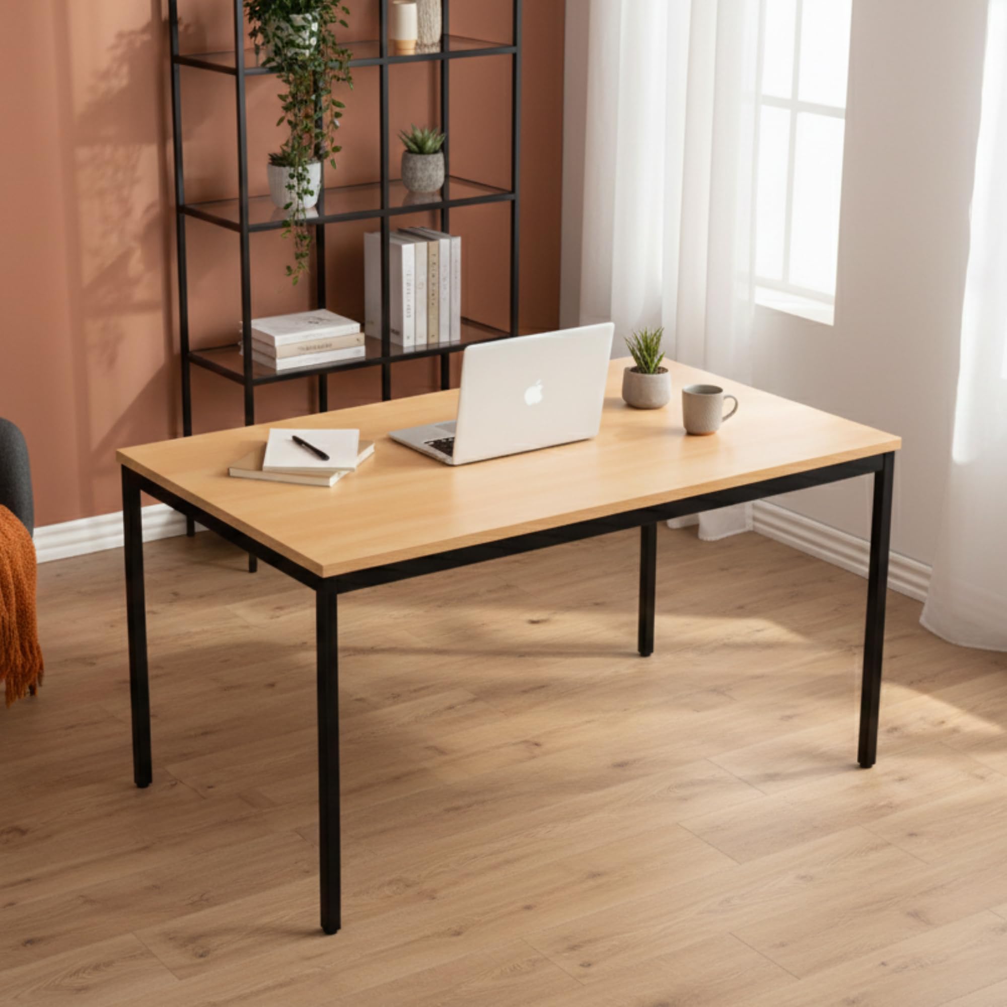 furni24 Schreibtisch-Stahl 120x80x75cm, Buche, TÜV/GS-Einfache Montage, Arbeitstisch, Bürotisch, Küchentisch, Esstisch, Druckertisch Büro-Möbel Arbeitszimmer Computertisch Gaming-Tisch Mehrzwecktisch