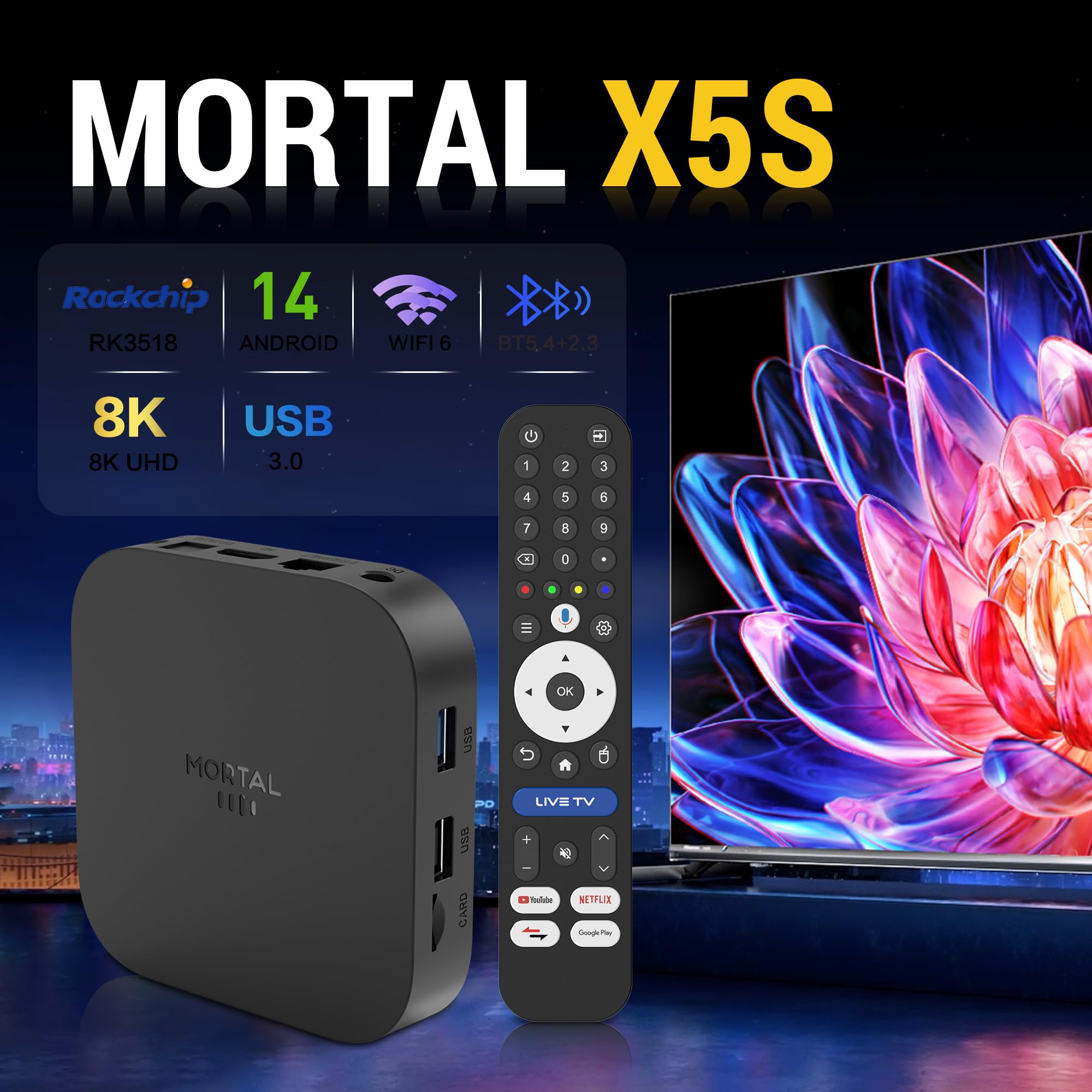 Boitier Android 14.0 TV Box 2G RAM 16G ROM RK3518 Quad Core Cortex A53 | Smart TV BOX Mali-450 MP2 GPU Support 10/100M Ethernet 2.4G /5.8G Dual-Band WiFi BT 5.4 HD 8K Android Box