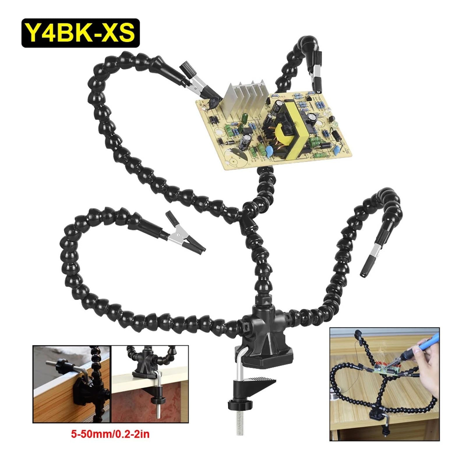 Dritte Hand Lötstation Werkzeug, Clip-On Löten Dritte Hand Helfende Hände Mit 3,4,5 Arme Lupe Licht Multicolor(Y4bk-xs)