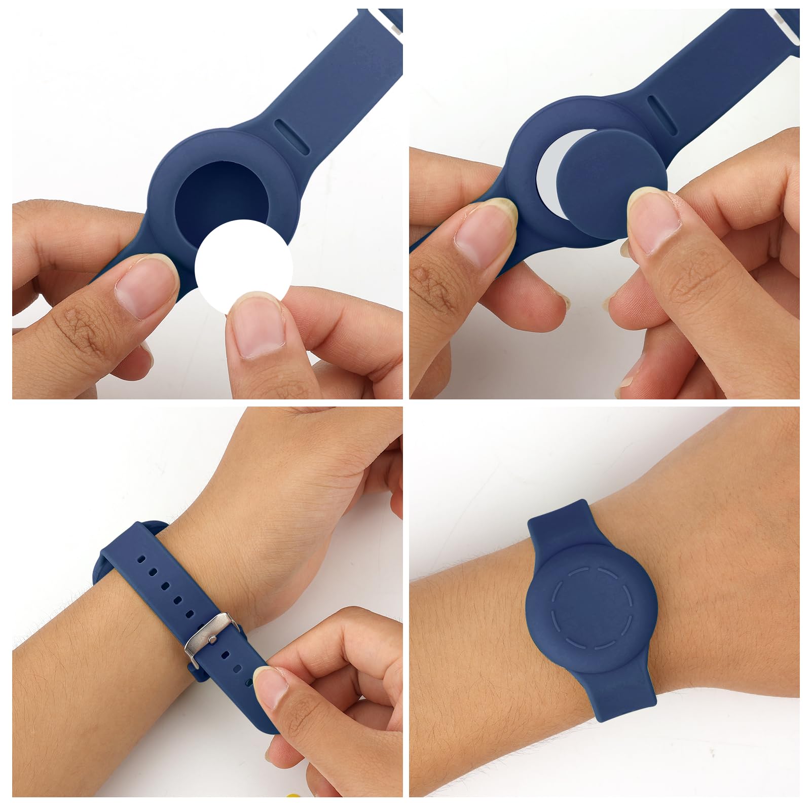 2pz Braccialetto per Airtag Bambini, Impermeabile Braccialetto Bambino Porta per Airtag Morbido Regolabile Braccialetto per Airtag per Bambino GPS Tracking Tagging (Nero, Blu Scuro)