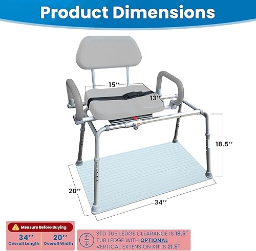 Miniatura 2 de Carrusel - Silla de ducha deslizante con asiento giratorio, bañera acolchada de alta calidad, con brazos giratorios, diseño ajustable de ahorro