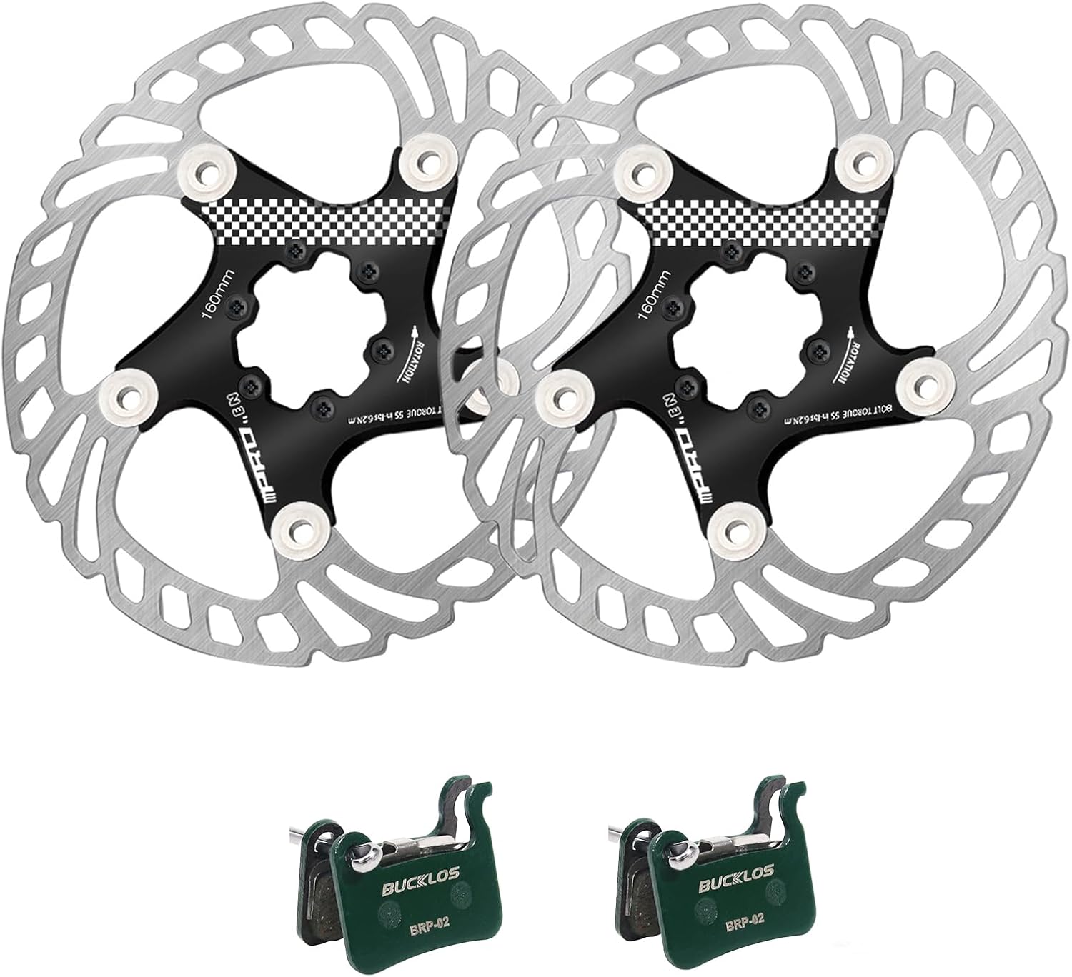 BUCKLOS 2 Pairs Ceramic Bike Disc Brake Pads - Bicycle Disk Brake Pads for Zoom/Shimano Deore XT XTR LX SLX Hone Alfine Saint and IIIPRO 160mm Floating Bike Disc Brake Rotor with 6 Bolts