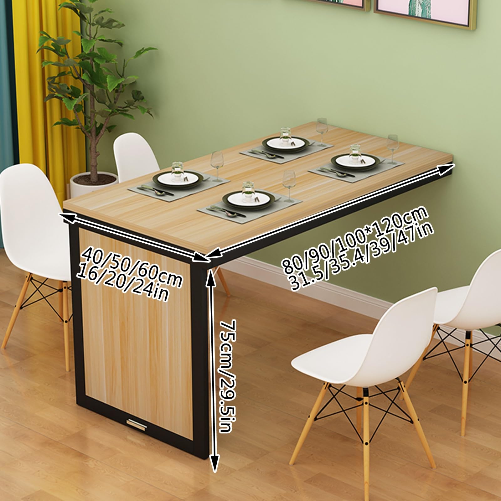 Table De Bar Pliante 80x40x74cm - Plateau Chêne, Pieds Métal Blanc - Pour Cuisine, Balcon, Petit Espace