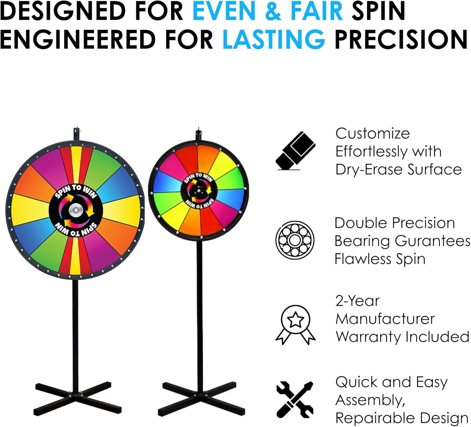 Spin to Win Floor Stand Dry Erase Prize Wheel – 30 Inch Spinning Wheel Game, Durable Wood Construction, Balanced for Fair Odds, Trade Show Booth Raffle Event