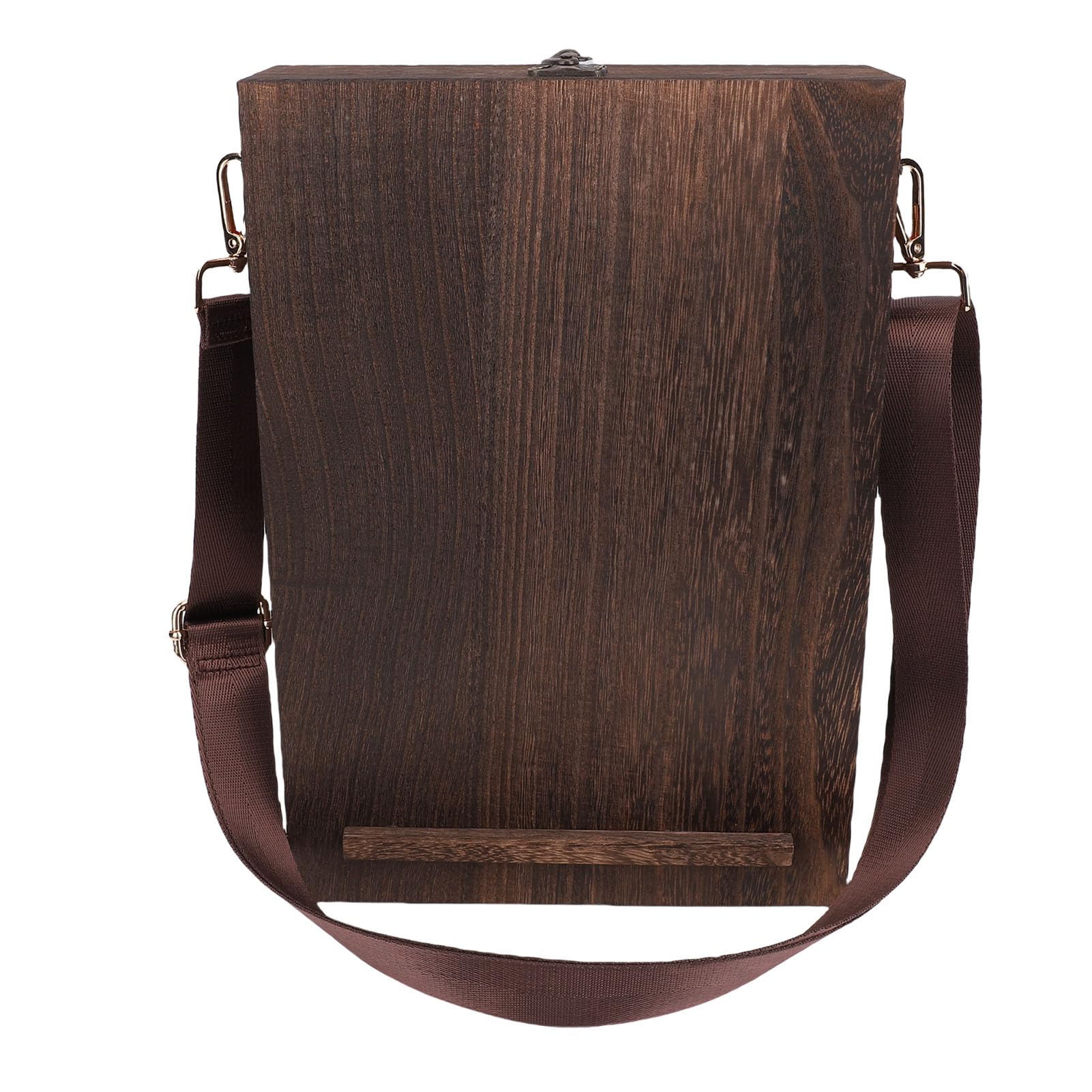 Boîte pochade en bois de hêtre avec couvercle à charnière et bandoulière cuir