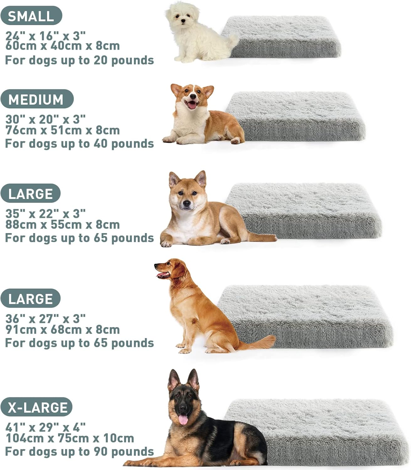 MIHIKK Large Dog Bed for Large Dogs, Orthopedic Egg-Crate Foam Dog Bed with Removable Washable Cover and Waterproof Lining, Non-Slip Bottom Dog Bed for Crate (35 x 22 x 3 Inch, Grey) : Pet Supplies