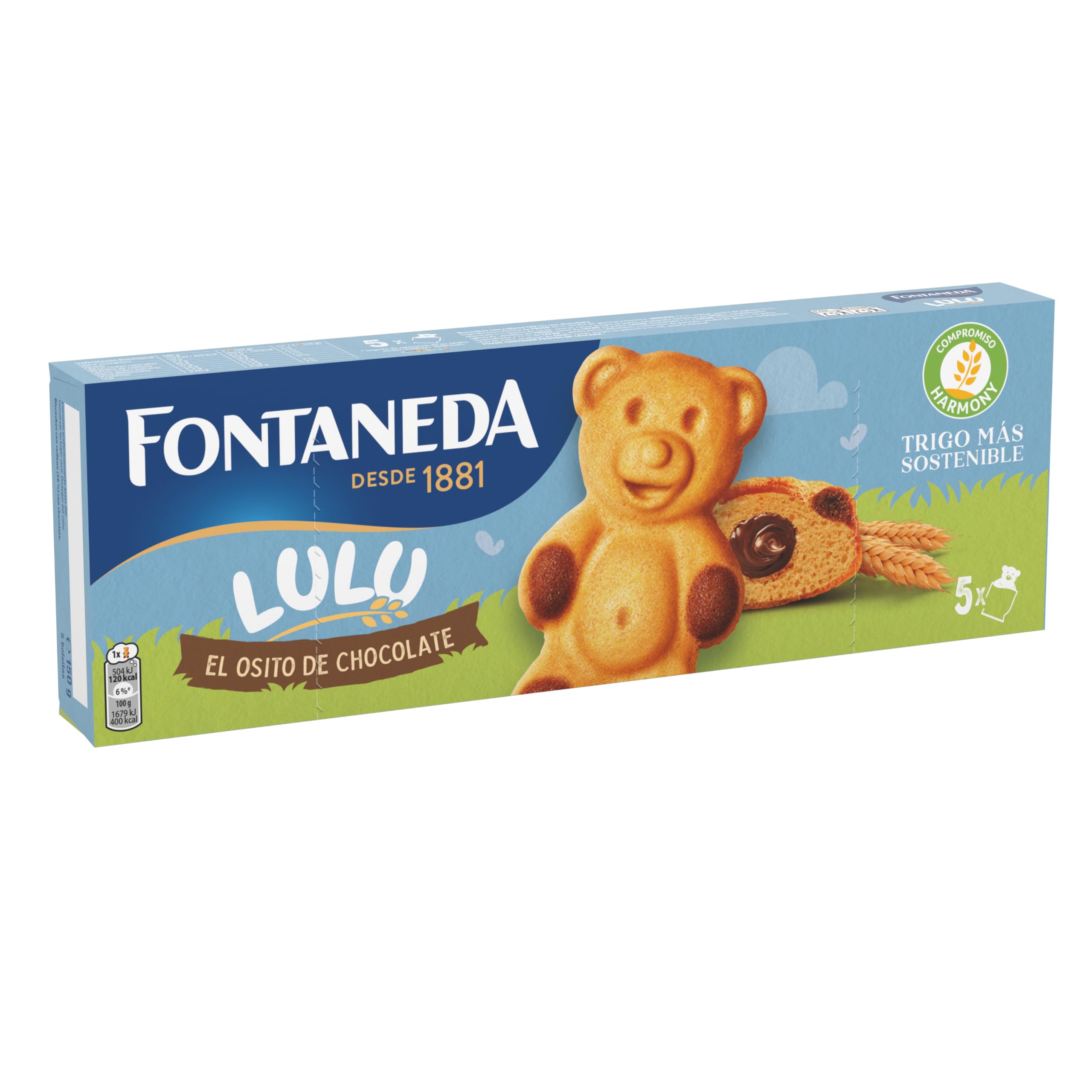 Fontaneda Osito Lulu, Bizcochos Rellenos de Chocolate, Textura Tierna y Esponjosa , 150 g (5 Bizcochos)