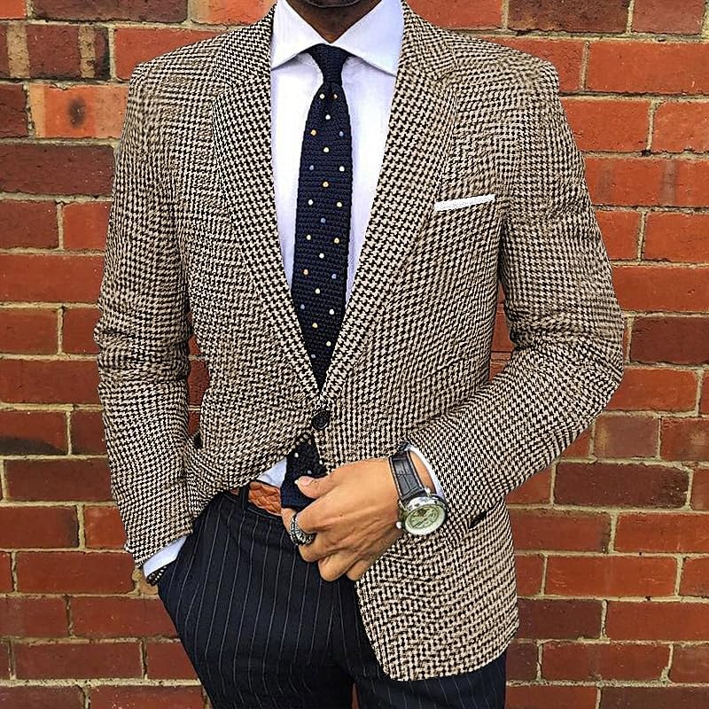 Plaid Sport Coat for Men's Vintage Houndstooth Tuxedo Suit Single Breasted Formal Jacket for Wedding Party2