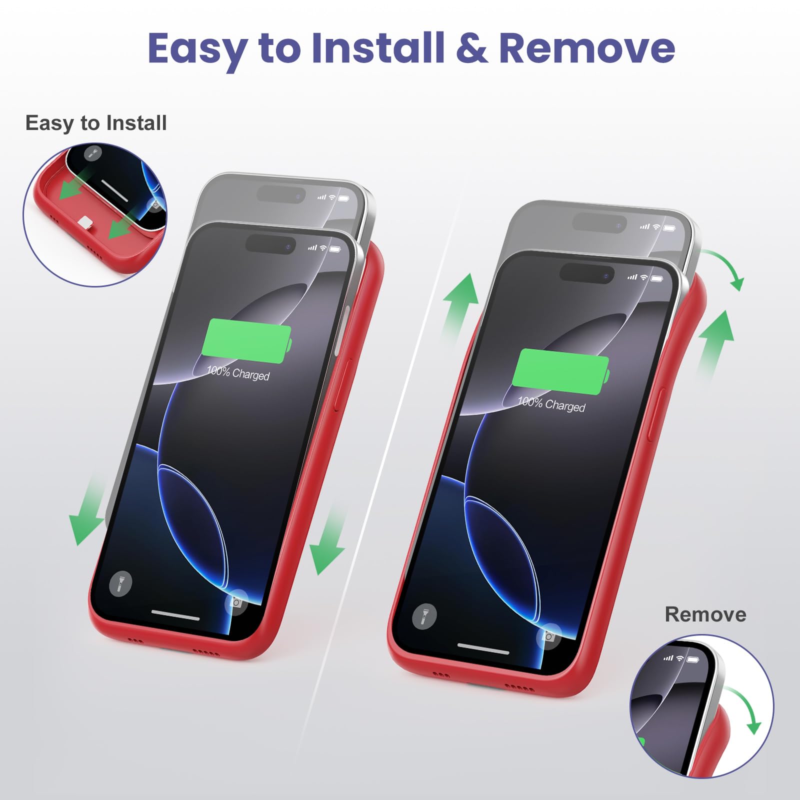 Feob Cover Batteria per iPhone 16 Pro, 7500mAh 15W Custodia Ricaricabile Battery Case Custodia Batteria Caricabatterie Cover Power Bank per iPhone 16 Pro (6,3") Charger Case (Rosso)