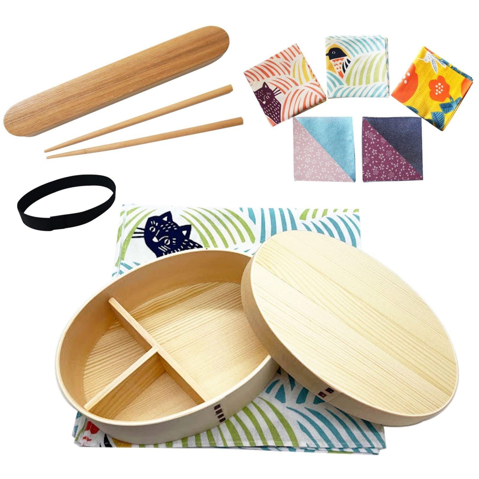 Magewappa Bento Box 24oz Full Set Furoshiki Chopsticks White Cedar Japan