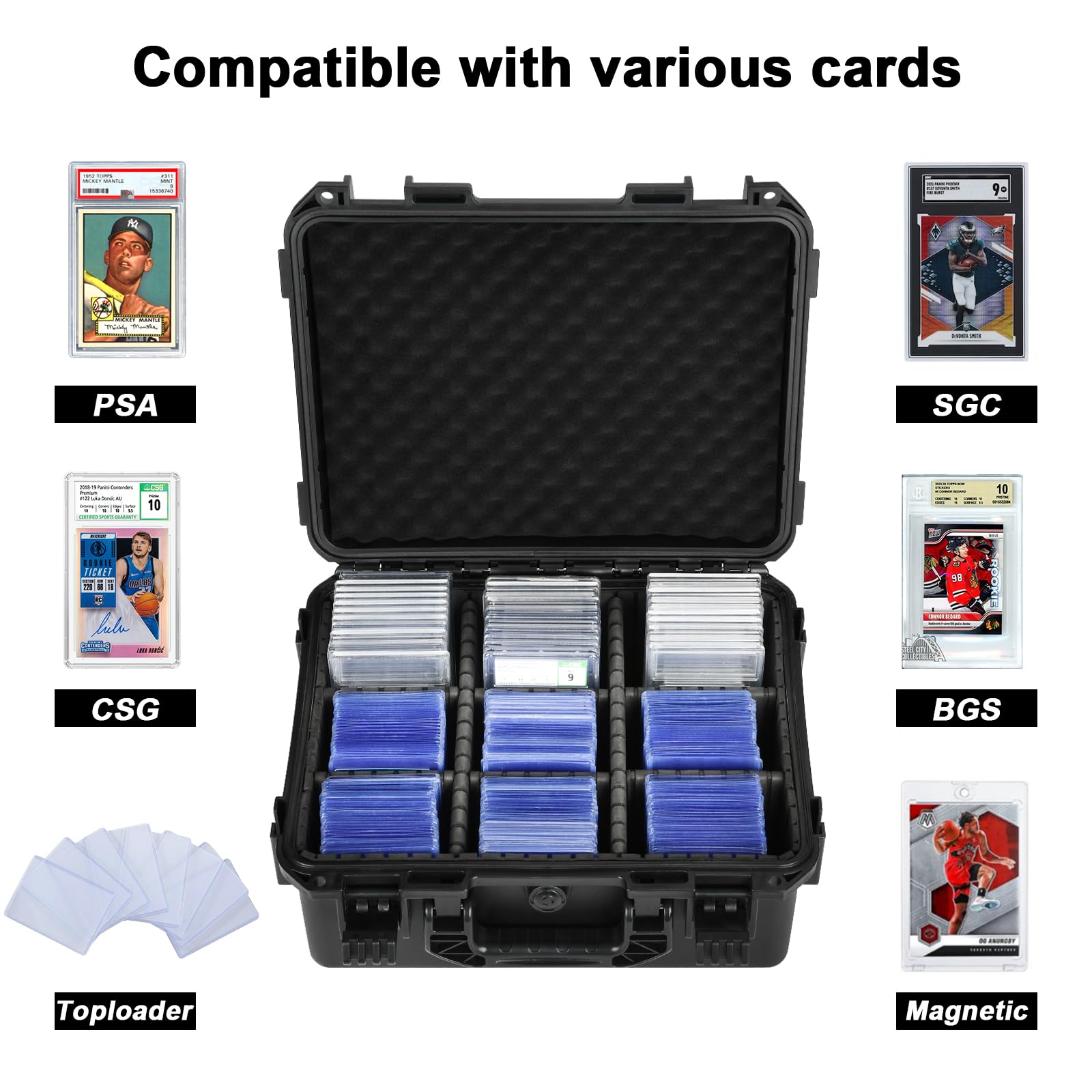 Case Storage for Graded Sports Cards - PSA Baseball, Basketball, Football Trading Card Holder, Waterproof Protective Organizer Box for Zion, Slab, Top Loader, Magnetic