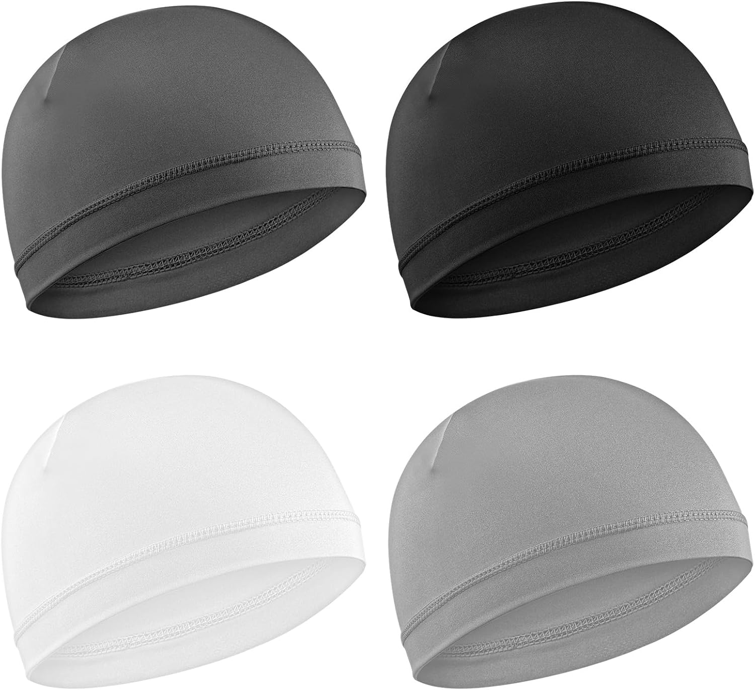 Qianyu 4pcs Skull Caps Breathable Thin Sleep Hats Running Beanie Helmet Liner Stretchy Sweat Wicking Headwear