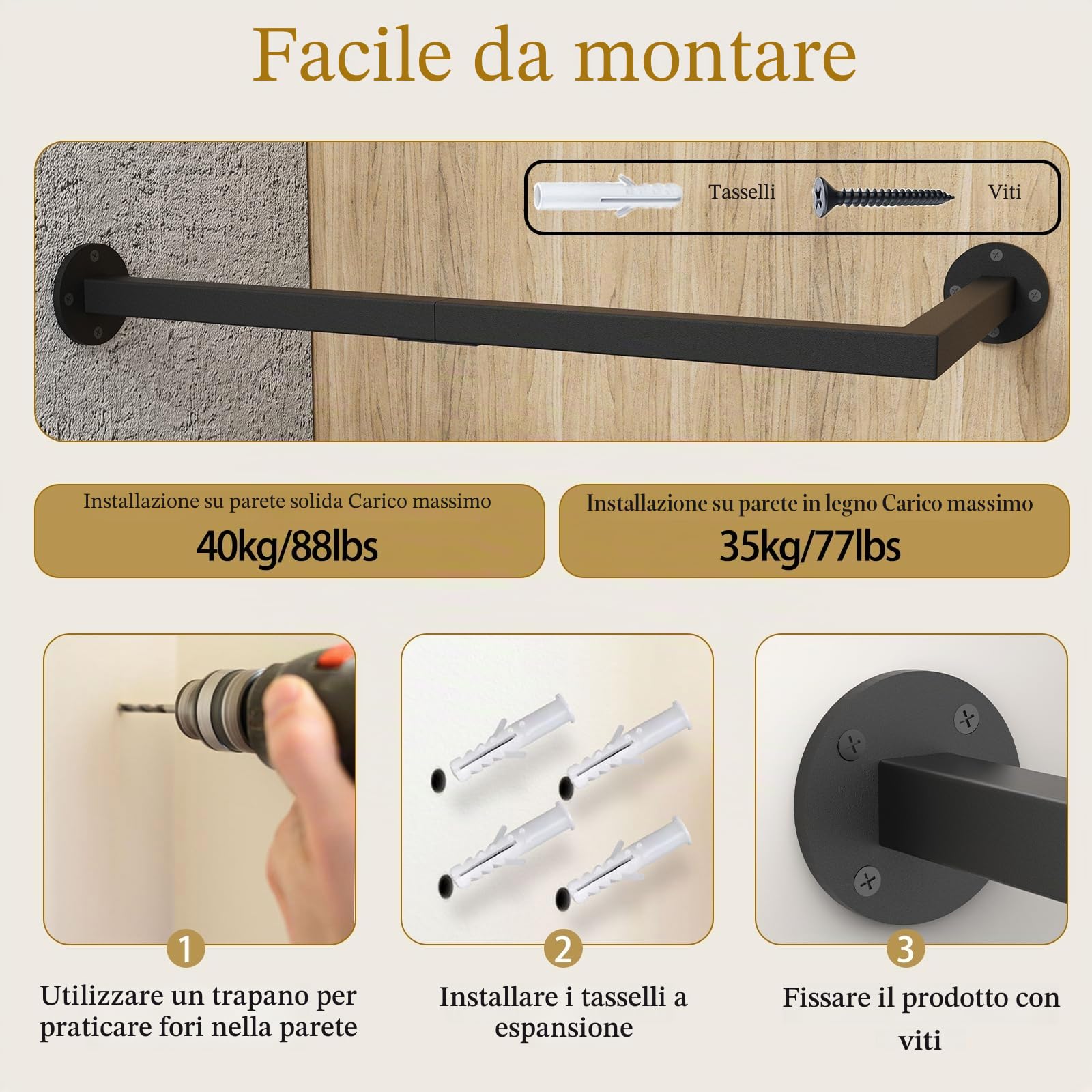 Yawinhe 64cm Appendiabiti da Parete,Attaccapanni da Muro,Nero,1-Pack | Metallo Barra Appendiabiti per Tubo Industriale;Salvaspazio;per Corridoio,Casa,Riporre,Oggetti;Attaccapanni a Tubo