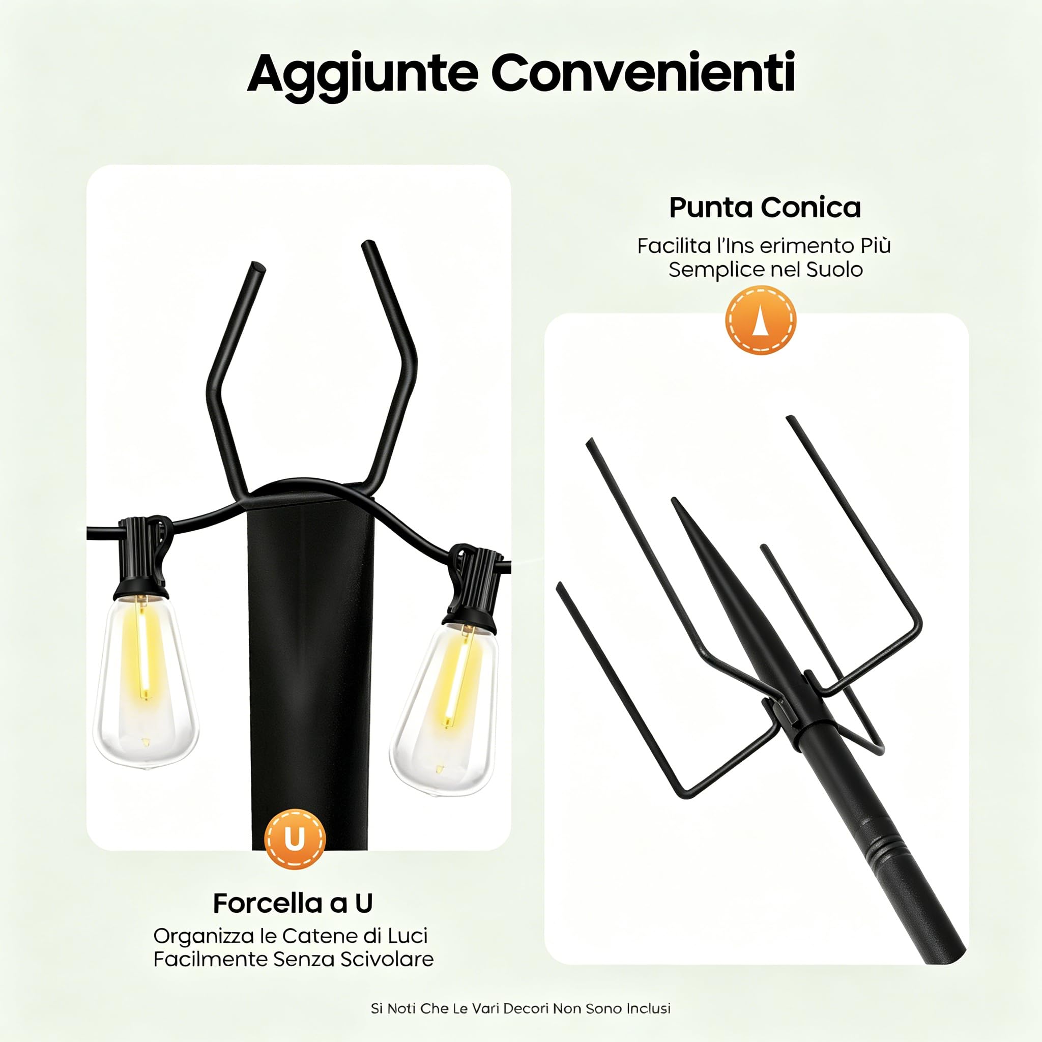 4 Confezioni di Pali per Luci a Catena, 3M di Bastoni in Metallo con Forcella per Luci a Catena da Esterno, Pali per Luci da Esterno con Forcella, Pali/Supporti/Bastoni per Decorazione da