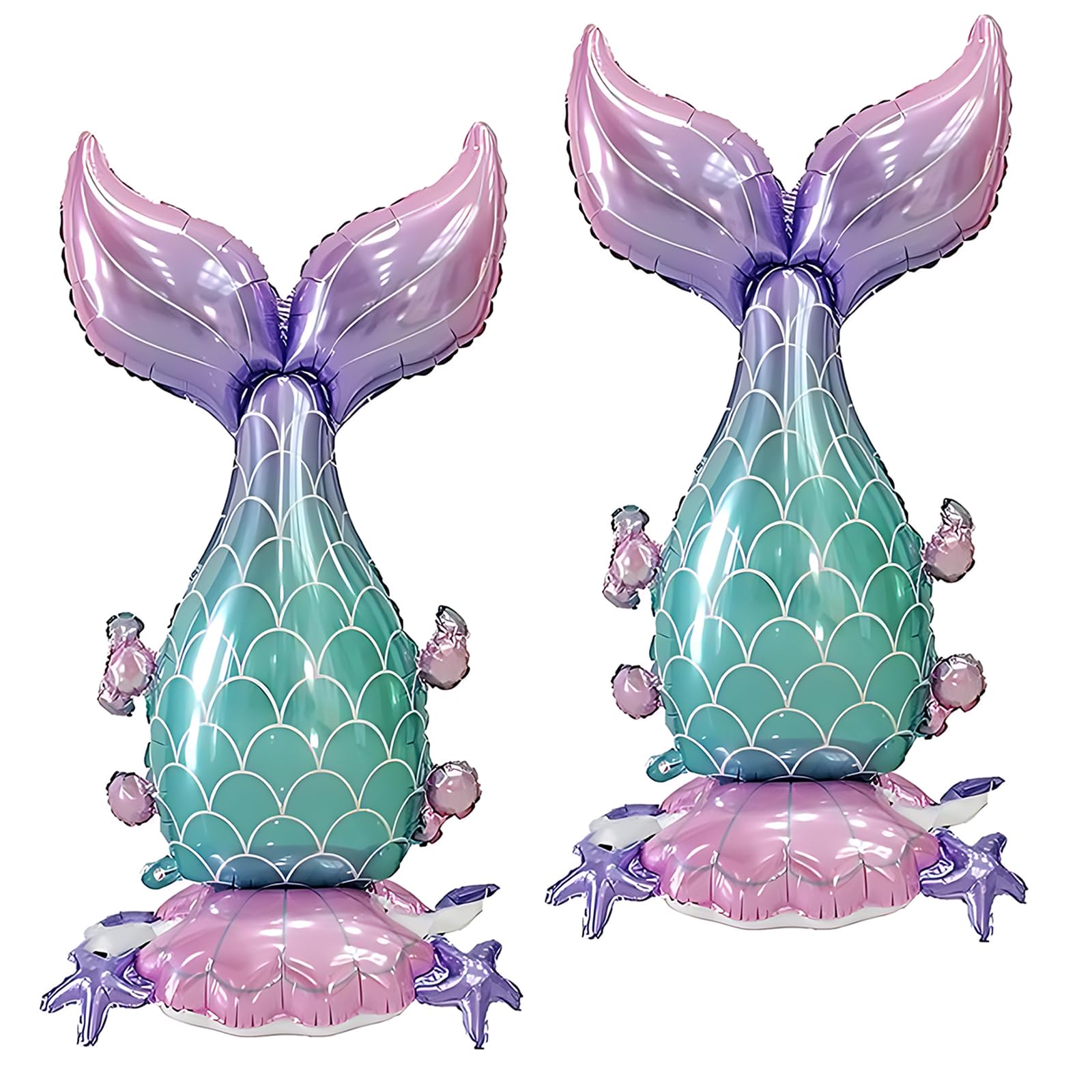 PHOGARY 2 Pcs Big Mermaid Tail Balloons, Standing Inflatable Tail Mylar Foil Balloon for Under the Sea Decorations, Summer Beach Mermaid Birthday Party Favors