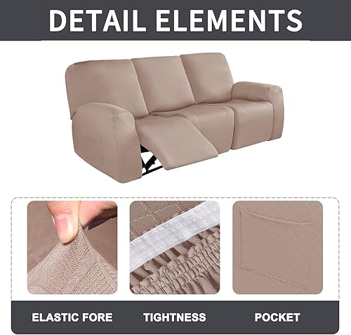 Miniatura 3 de NILUOH Fundas impermeables para sofá reclinable de 8 piezas, fundas elásticas de jacquard para sofá reclinable de 3 plazas, con bolsillos, protector