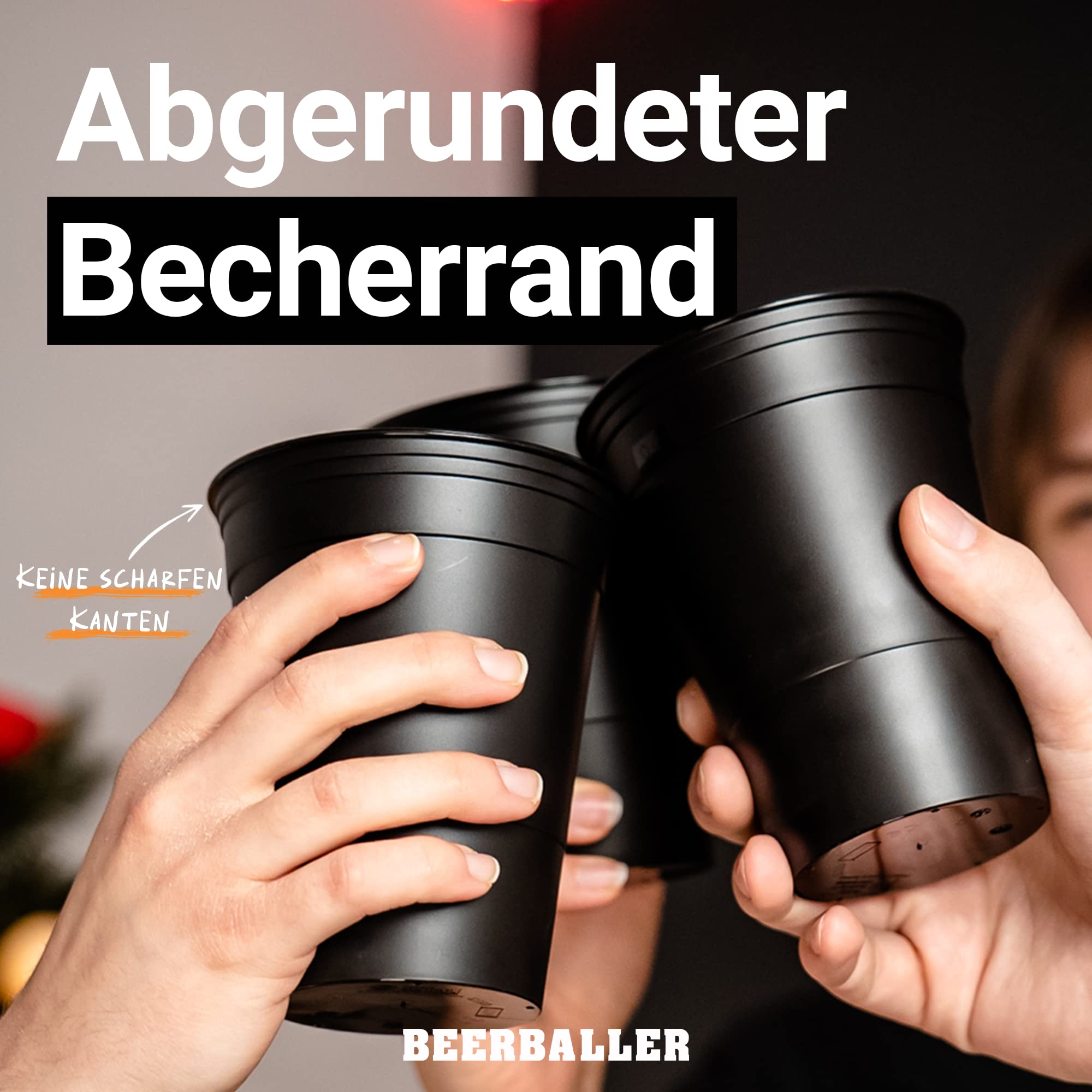 BeerBaller® Unbreakable Cups - 22 Hartplastik Beer Pong Becher & 3 Bälle | Aus recyceltem Plastik! | Mehrweg Bierpong Becher | spülmaschinenfest | 473ml/16oz - Red Cups | Made in Germany