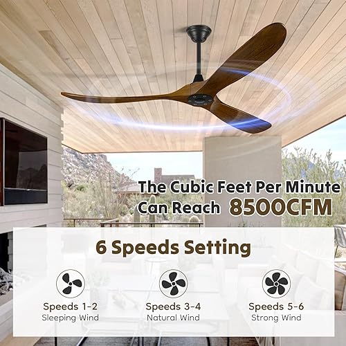 Miniatura 5 de Ventilador de techo de 60 pulgadas con control remoto, inversor de 6 velocidades, ventilador de techo silencioso sin luz, motor de corriente