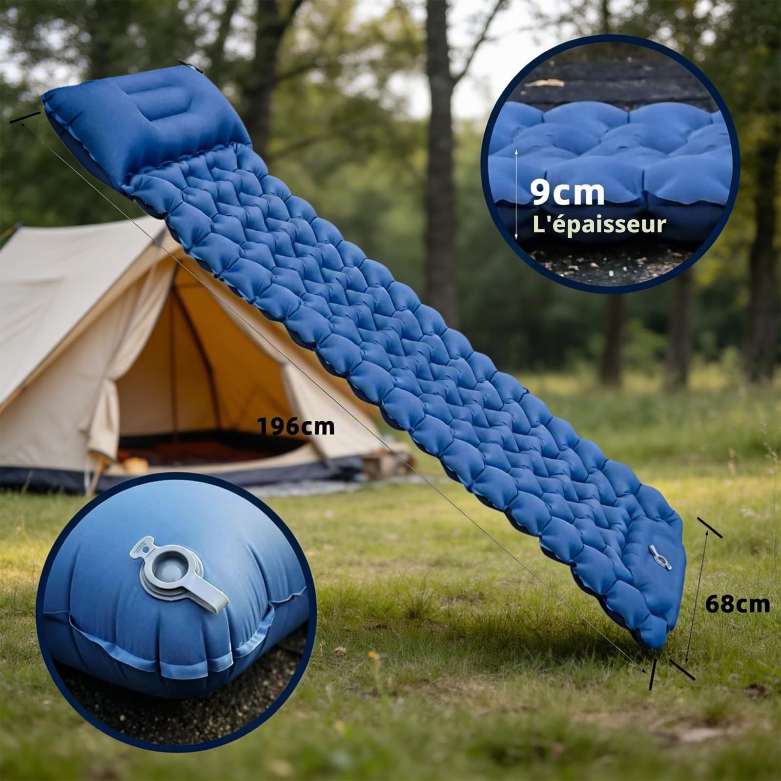 Koziya Matelas Gonflable,2026 Nouveau Matelas Koziya De Plage Gonflable,Pompe Et Oreiller Intégrés,Pliable,Convient pour La Tente,La Plage,Les Voyages (Peacockblau)