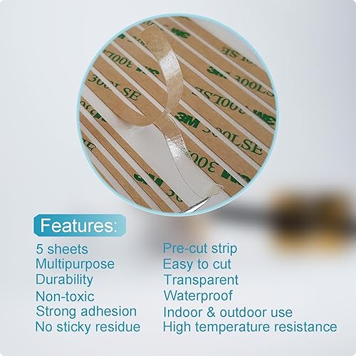 Miniatura 2 de Cinta adhesiva de doble cara, cinta adhesiva transparente, cinta de transferencia fina resistente, adhesiva, impermeable, 5 hojas (tiras, hoja) para
