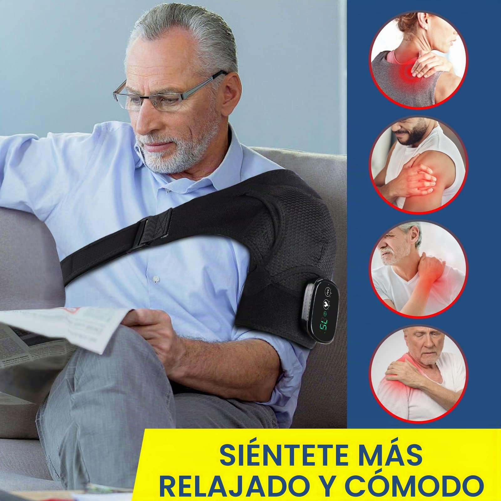 Soporte de Hombro Calentado con Vibración, Correa de Hombro Eléctrica Ajustable y Soporte para el Brazo, Soporte de Hombro para Hombres y Mujeres, Hombro Izquierdo/derecho, Negro