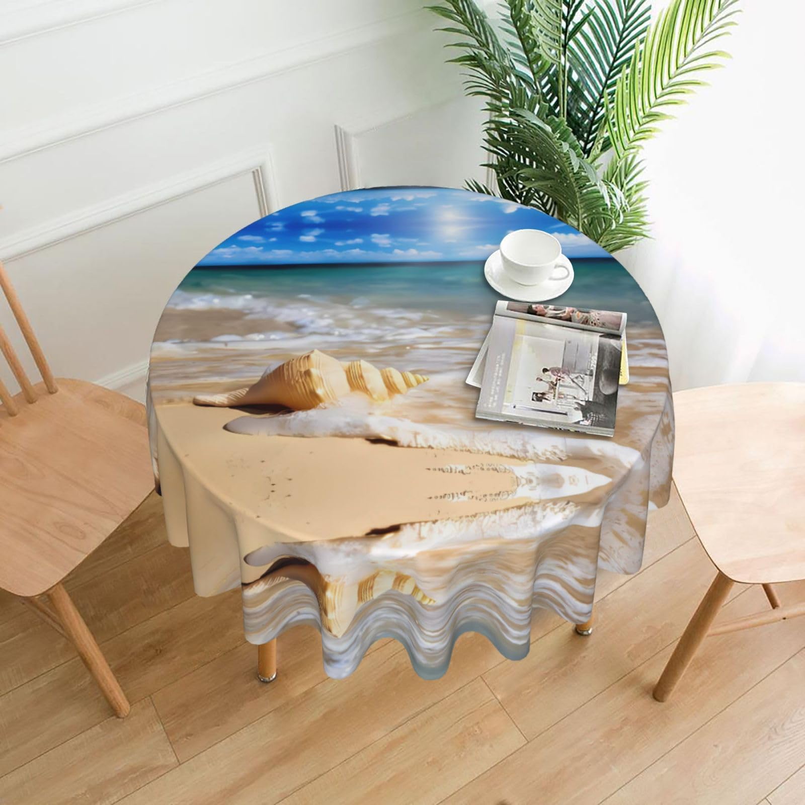 YYHHAOFA Ocean Seashell Prints Round Decorative Tablecloth 60in - High-Grade Polyester Throw for Dining Tables, Parties, & Outdoor Events