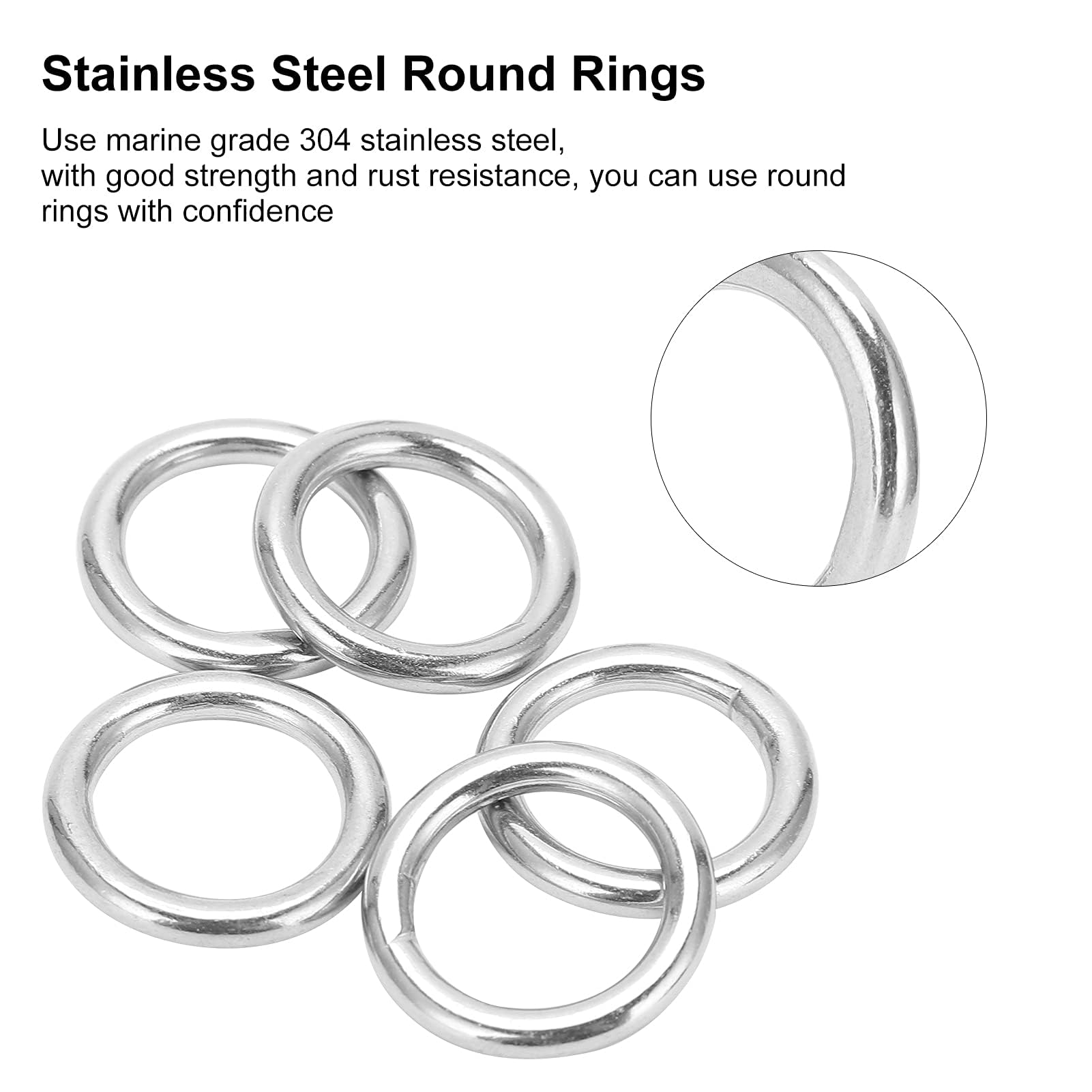 Alomejor 5 Anillos Redondos De Acero Inoxidable, Junta Tórica Soldada con Autógena Suave para Cinturón De Camping, Correas para Perros, Hardware